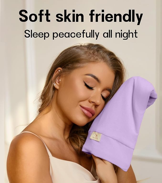100% Mulberry Silk Bonnet for Sleeping for Curly Hair and Braids, Wrap with Adjustable Strap for Women and Men,Real Silk, Not SatinοΌ1Pc,Lavender)