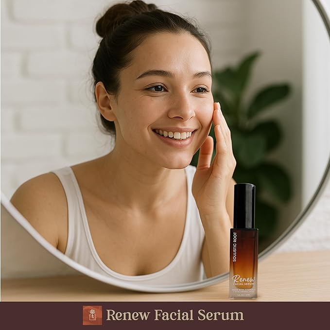 Renew Facial Serum w/Vitamin C & Hyaluronic Acid β Skincare Blend for Face, Sensitive Skin, Brightening Care, Vitamin C Serum for Dark Spots & Even Tone β 1 oz Bottle