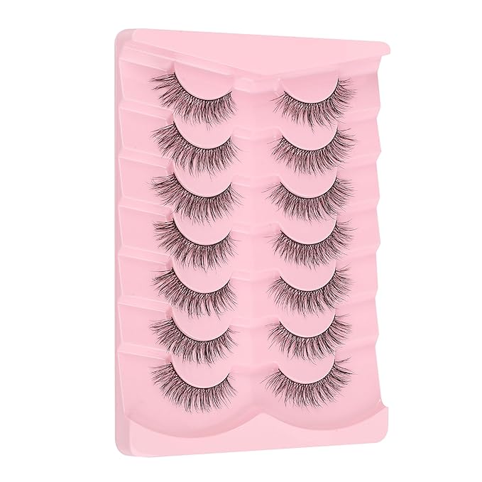 Lashes Wispy Eyelashes Natural Look 15mm Cat Eye Lashes Natural C Curl Soft Strip Lashes Fake Eyelashes 3D Volume Eye Lashes Pack 7 Pair Siligli Lash Eyelash