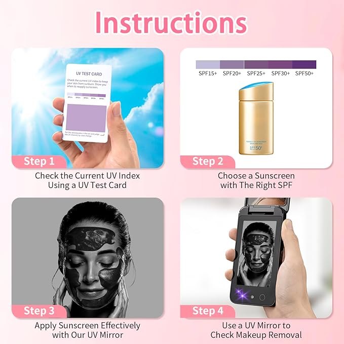 DESCHEN 2500mAh Rechargeable UV Camera UV Mirror for Sunscreen Test, 4 Inch Portable Double-Sided Travel Smart UV Lens Compact Detection Makeup Sunscreen Testing Camera Mirror, Skin Sun Protection