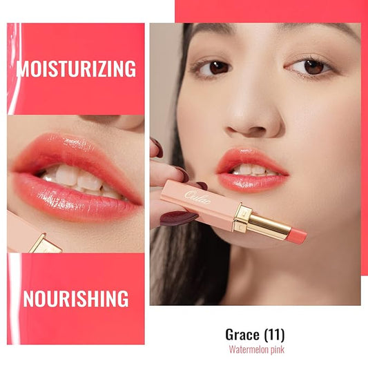 Oulac Watermelon Pink Lipstick - Moisturizing Lip Stick Glossy Tinted Lip Balm, Sheer Shine Juicy Finish, Lightweight and Hydrating Formula for Dry Lip Care, Vegan 2.2g/0.07oz (11)