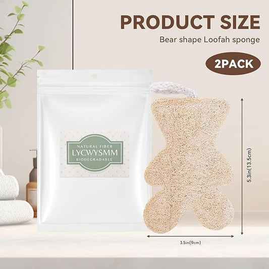 Bear Shaped Nature Loofah Sponge - Premium Body Wash Sponge - Exfoliating Body Scrubber for Shower - Bath Loofah Nature for Silky Smooth Skin - Loofah Pack for Holiday(Pack of 2)