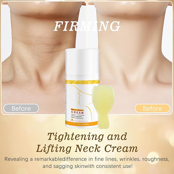 Retinol Guasha Neck Firming Cream, Collagen & Hyaluronic Acid Neck Cream- Anti-Aging Moisturizer Cream for Tightening for Women & Men on Neck & Décolleté Lifting, Wrinkle & Hydrating 1.7 FL OZ