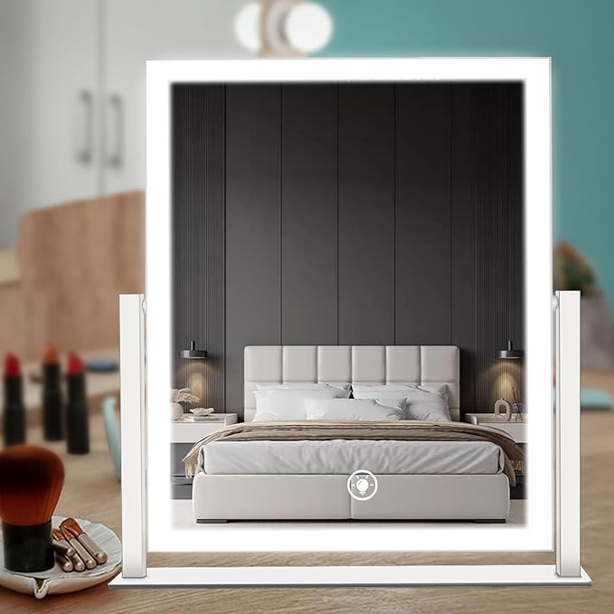 Makeup Mirror with Lights 12" White,Smart Touch Control,3-Color Dimmable LED Vanity Mirror with Lighted Cosmetic Mirror for Dressing Room & Bedroom Desktop,360Β° Rotation,Adjustable Brightness