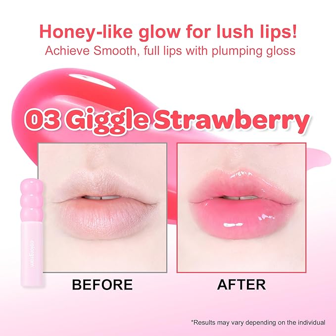 COLORGRAM FRUITY GLASS GLOSS 03 GIGGLE STRAWBERRY | Non-Sticky Glossy Lip Tint with Glass-Like Shine | Long-Lasting Hydrating Lip Gloss for Smooth & Plump Lips