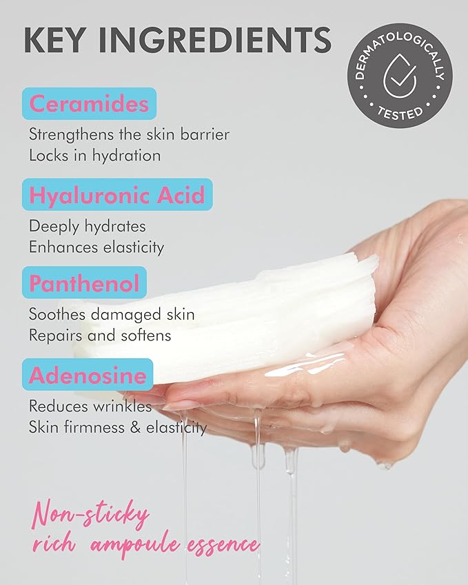 DERMAL Seoul Face Ceramide 3X Daily Quick Mask 36 Sheet β Korean Skincare Vegan Tencel Facial Masks - Intensive Moisturizing, Elasticity Mask Sheets with Hyaluronic Acid, Panthenol, Adenosine