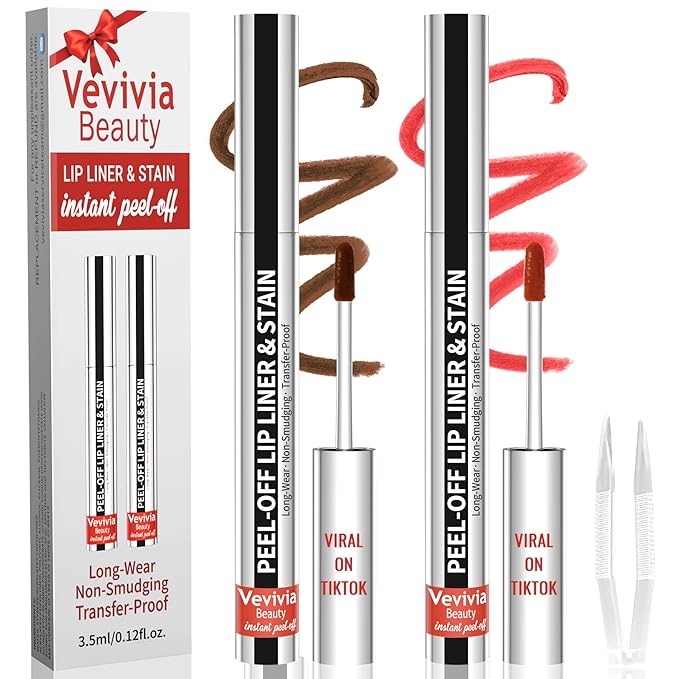 2pcs Lip Stain Peel Off - Lip Liner Stain Long Lasting Waterproof,2-in-1 Lip Liner with Tweezer Nude Matte,Non-Stick Cup,Highly PigmentedοΌNatural Finish,Stay On All Day,Perfect for Gift (Cocoa+Coffee)