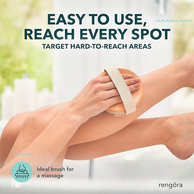 Dry Body Brush for Exfoliating - Natural Bamboo Skin Scrubber with Premium Bristles, Lymphatic Dry Brushing Body Brush for Showering, Exfoliating Tool Skin Renewal, Armpit Scrubber, Sauna Accessories