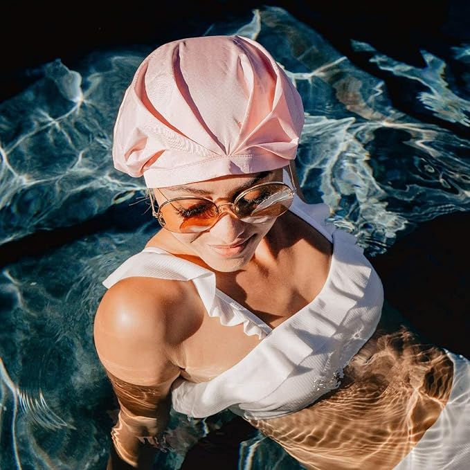 Gimme Beauty - Lined Shower Cap for Women and Men - Sleek Waterproof Shower Cap for Long Hair or Dry Styles - Reusable & Fast Drying with a Silicone Leak Proof Lining - Soft Pink (1 Count)