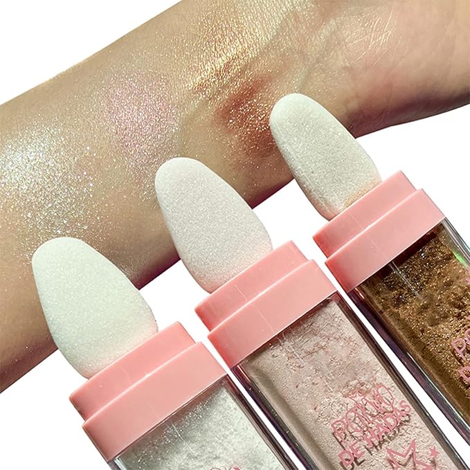 Highlighter Patting Powder, Body Shimmer Highlighter Powder, Brightens Makeup Stick for Face Body Hair Cosmetic #03 Bronze