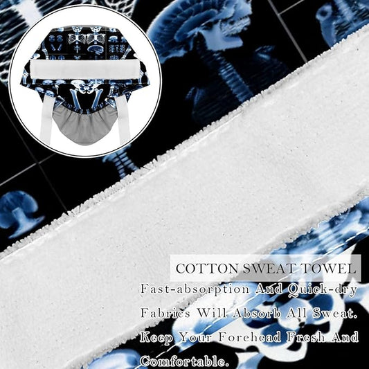 2 PCS Bouffant Cap with Button Ponytail Pouch Working Cap Sweatband Adjustable Surgical Cap Black and White Cow