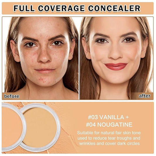 2PCS Under Eye Color Corrector,Cream Concealer Full Coverage for Mature Skin,Vegan Under Eye Cream Dark Circles Cover up Makeup Concealer Makeup (03 Vanilla + 04 Nougatine)
