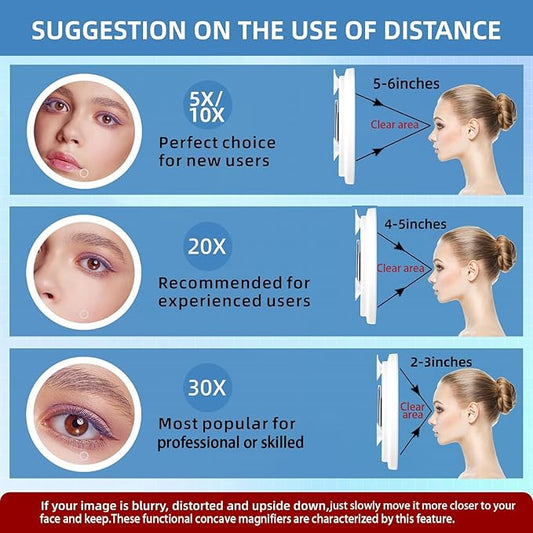 6" 10x Magnifying Mirror with Light Suction Cup,Led Close up Makeup Mirror with 360Β° Stand,3 Color Lighted Personal Mirror 10x,10 Times Functional Zoom Mirrors for Partial Details