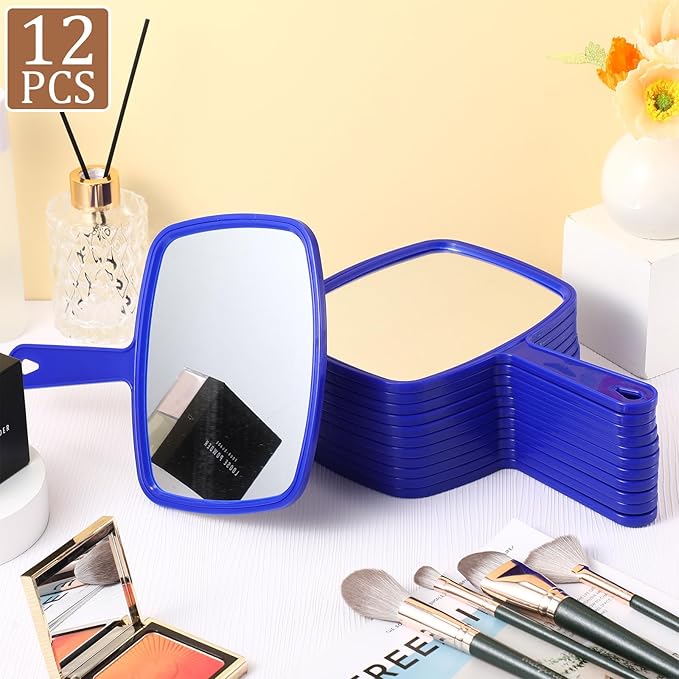 Geetery 12 Pcs Hand Mirror Handheld Makeup Mirrors with Handle Wall Mount for Cosmetic Bathroom Home Barber Salon Travel Portable Beauty School Gift for Women Student 6.69 x 9.45 Inch(Blue)
