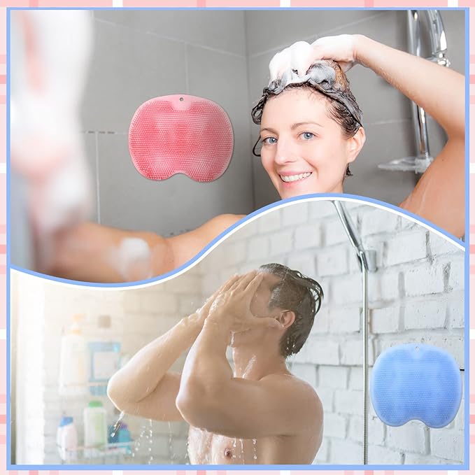 2 Pieces Shower Foot Scrubber Mat Silicone Shower Foot Massager Back Washer for Shower Back Scrubber Exfoliate Feet Scrubber with Non Slip Suction Cups Foot Cleaner for Men and Women, 2 Colors
