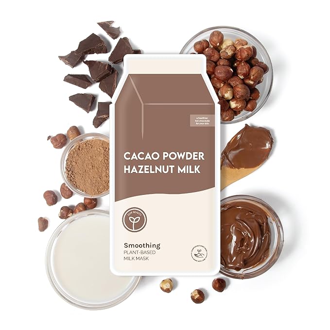 ESW Beauty Cacao Powder β Smoothing Plant-Based Milk Face Mask (6-Pack) β Cacao & Hazelnut for Aging & Sensitive Skin β Plumps, Softens & Promotes Youthful Complexion
