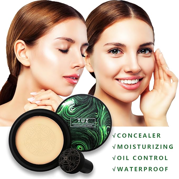 2024 New Indicativet Mushroom Head Air Cushion CC Cream,Air Cushion CC Cream beauty Waterproof BB Cream Foundation,Face Makeup Moisturizing Concealer CC Cream Skin Tone (ivory, 5.5x3.1x2.7)