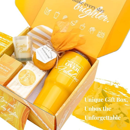 Bath and Body Gift Set for Women, 8 Pcs Vanilla Spa Set Gifts for Women, Not A Day Over Fabulous Gifts Set with Tumbler, Birthday Gifts for Women, Unique Gift Ideas for Her, Women, Mom