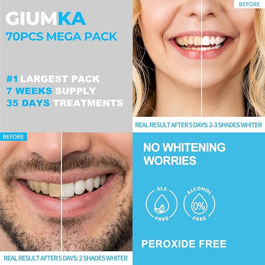 Teeth Whitening Strips 70 Strips (35 Count Pack) -Extra Large Quantity,Enamel-Safe for Sensitive Teeth,White Strips for Teeth Whitening, 35 Treatments/ 5 Weeks Supply,Peroxide Free (70) (70)