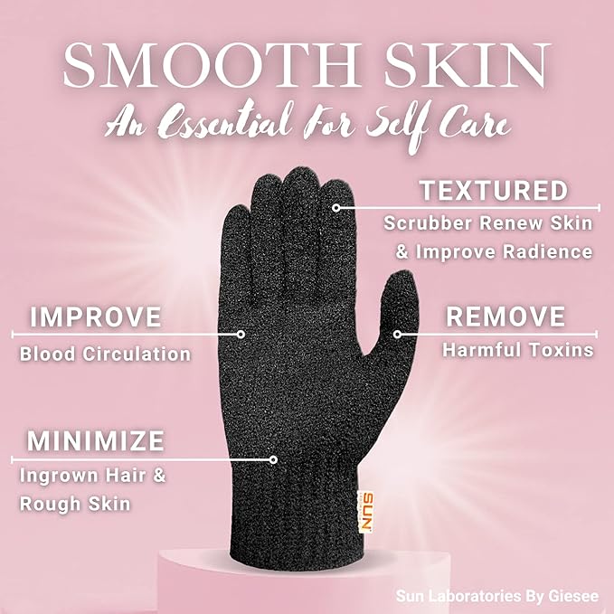 Sun Laboratories By Giesee Exfoliating Glove - Exfoliating Body Scrubber for Sun Tan Removal, Self Tanner Remover, and Fake Tan Eraser - Premium Tanning Mitt for Deep Exfoliation and Smooth Skin