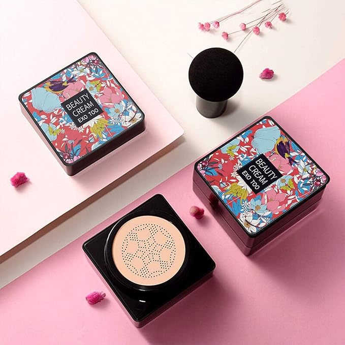 NUIBO 2 Pack Mushroom Head Air Cushion CC Cream Foundation, Moisturizing BB Cream, Long Lasting Matte Concealer with 2PCS Mushroom Head Sponges (Natural)β¦
