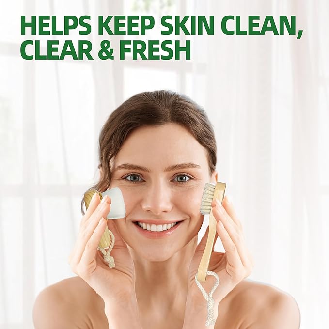 Premium Face Scrubber Set, Facial Cleansing Brush for Exfoliator, Natural Bristle Face Scrubber for Lymphatic Drainage, Unclog Pores, Sensitive Skin, Reduce Ance, Glowing, 2 Pack(Soft & Dry)