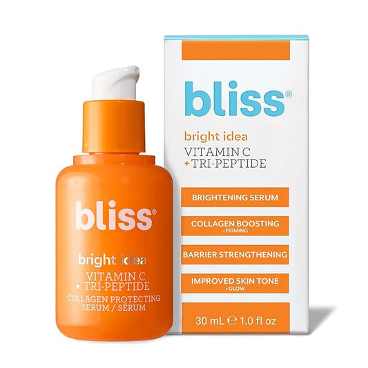 Bliss Vitamin C + Tri-Peptide Bright Idea Serum โ 15% Brightening + Barrier Boost Complex for Radiant, Firm Skin โ Anti-Aging Face Serum Boosts Collagen & Elasticity - 1 fl oz