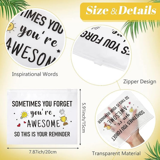100 Pcs Inspirational Gifts for Girls Women Travel Cheer Makeup Bag Bulk Loved Quotes Cosmetic Bags with Zipper Thank You Encouragement Birthday Gift Bag for Nurse Teacher Friend (You're Awesome)
