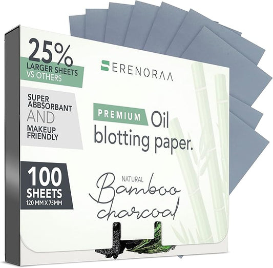 Premium Natural Bamboo Charcoal Oil Blotting Sheets for Face - 1x100 Sheets with Extra Large 5x3" Thick Blotting Paper for Oily Skin - Dispensable Portable Pack - Reduce Skin Acne - Makeup Friendly