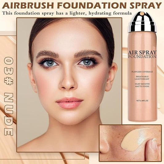AIUEO Magic Minerals Airbrush Foundation Silk Smooth Airbrush Spray Foundation Full Coverage Flawless Setting Spray Makeup-Nude