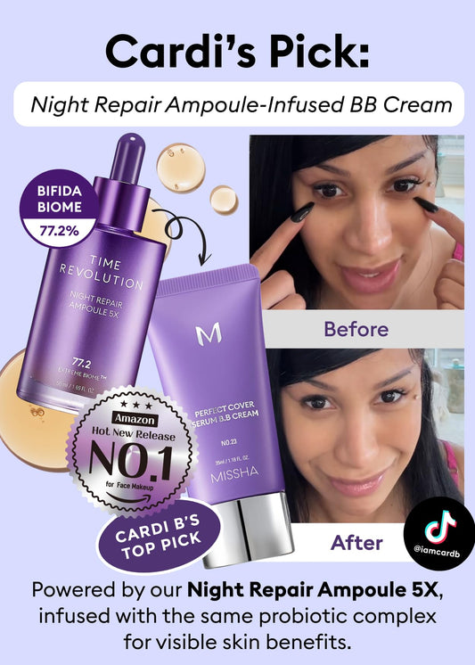 MISSHA Time Revolution Night Repair Face Serum Ampoule (5th Gen) - Overnight Probiotic Skincare for Revitalization and Radiance, 1.69 Fl Oz