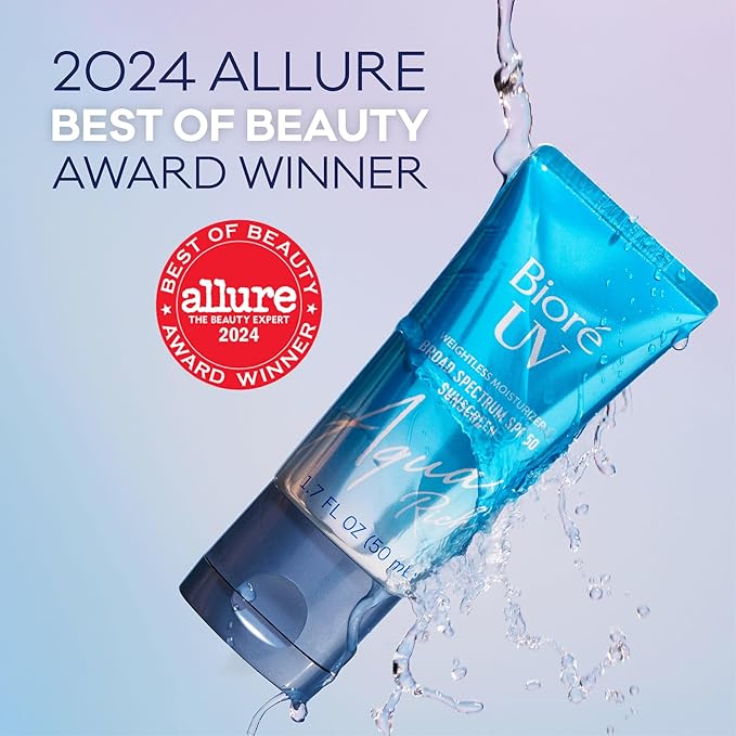 BiorΓ© UV Aqua Rich Daily Hydrating Facial Moisturizer SPF 50 | Oil-Free Sunscreen & Primer for Makeup with Hyaluronic Acid, No White Cast, Non-Comedogenic, For Sensitive Skin, PA++++, 1.7 Oz, 3pck