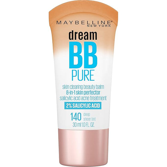 Maybelline Dream Pure Skin Clearing BB Cream, 8-in-1 Skin Perfecting Beauty Balm With 2% Salicylic Acid, Sheer Tint Coverage, Oil-Free, Deep, 1 Count