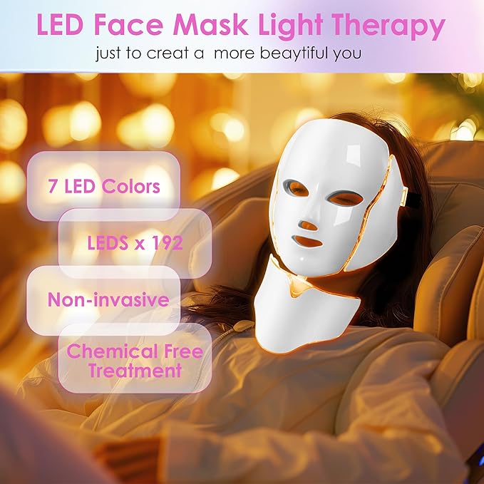 Red-Light-Therapy-for-Face, Led Face Mask Light Therapy, 7-1 Colors LED Facial Skin Care Mask (White)