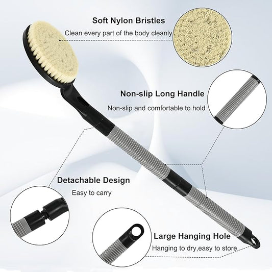 Back Scrubber for Shower,21.7" Long Handle Shower Brush for Body to Clean Dirt,Back Brush for Shower Men,Women