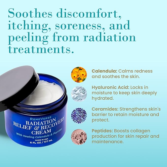 RemeVerse Radiation Cream β Unscented, Gentle, Hyaluronic Acid, Peptides & Calendula Cream for Burns, Soothing Skin and Hydrate Sensitive Skin, Radiation Treatment Skin Care β 6 fl oz