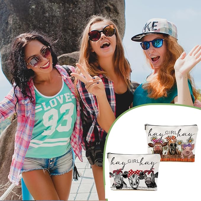 2pcs Funny Farm Animals Cow Stuff Western Makeup Bag, Farm Animals Cosmetic Bag Cow Gifts for Women Female Girls Sister BFF, Christmas Birthday Gift, Western Stuff Travel Toiletry Bags