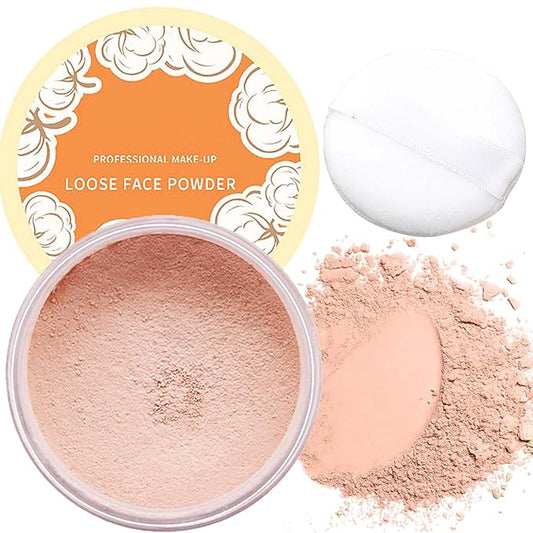 Oil Control Loose Face Powder,Translucent Setting Powder With a Powder Puff Long Lasting Makeup Covering Blemishes Brightens Skin Tone,Natural Matte Loose Powder for WomenοΌ2οΌ