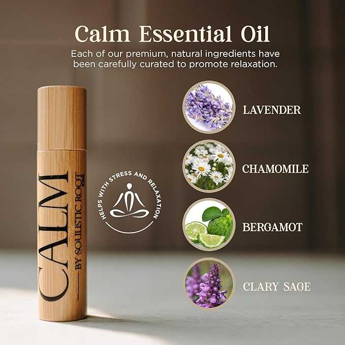 Calm Essential Oil Roll On for Women β Aromatherapy Blend w/Lavender, Chamomile, Clary Sage β Rollerball for Relaxation, Self Care, Skin, Massage, Wellness & Gift Ideas β 10ml Bottle