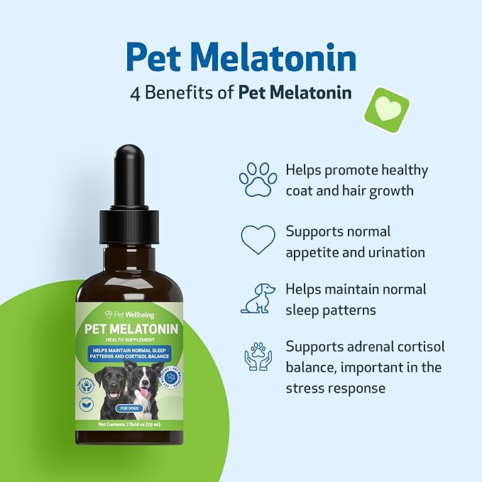 Pet Wellbeing Pet Melatonin for Dogs - Supports Adrenal Health, Cortisol Balance, Helps Maintain Normal Sleep Patterns - Veterinarian-Formulated Liquid Supplement 2 fl oz (59 ml)