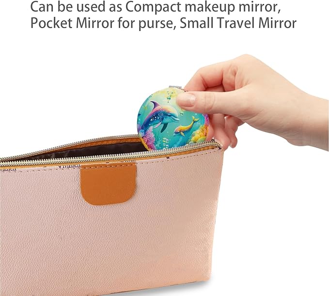 Cheap Small Compact Mirror, Round 2.8” Metal Frame PU MarineAnimal Style Double Sided Mini Magnifying 1X/3X Mirror for Purse Compact Travel Mirror (MarineAnimal01)