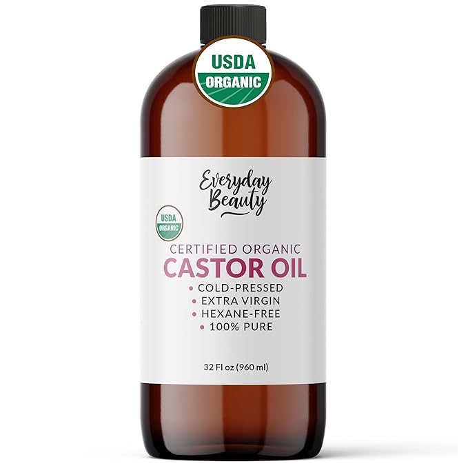 Organic Castor Oil - 100% Pure Certified USDA Organic, Cold Pressed & Hexane-Free, For Eyelashes, Eyebrows, Hair, Skin & Wellness Packs - 32 Fl Oz