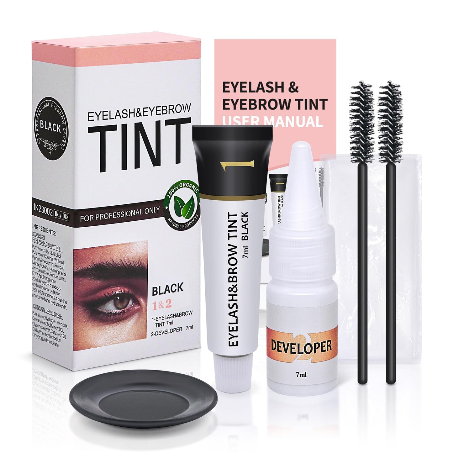 Eyebrow & Eyelash Color Kit, Professional Lash & Brow Color Kit, Instant Eyebrow Coloring Set with Natural Bushy Black Effects, Long-lasting, Easy to Use, 7ml, Black