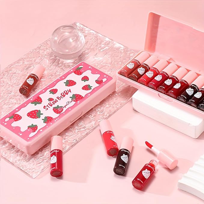 10 Colors Lip Tint Stain Set,Mini Waterproof Korean Liquid Lipstick Lip Gloss Watery Finish Long Lasting Lip Stain Non Sticky Multi-use Lip and Cheek Tint