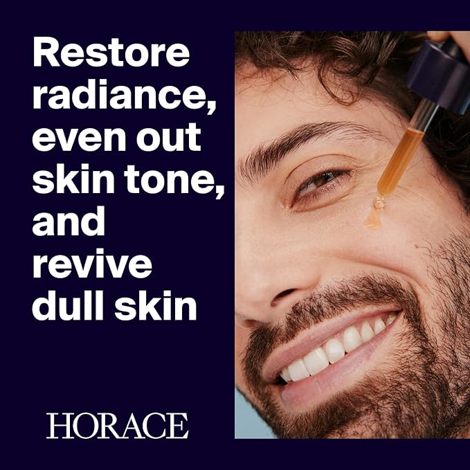 HORACE Vitamin C + Glycolic Acid Face Serum for Men β Brightening Facial Treatment for Dull Skin, Radiance Boost, and Even Complexion β Skincare for All Skin Types β Unscented, 30ml