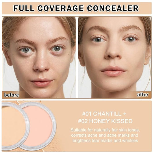 2PCS Under Eye Concealer for Dark Circles Color Correcting,Pro Concealer Full Coverage Tattoo Cover up Makeup,Long-lasting Corrector de Ojeras (01 Chantill + 02 Honey Kissed)