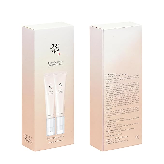 Beauty of Joseon Revive Eye Serum with Retinal Niacinamide Correction for Puffy Eye Bags Fine Lines Dark Circles Wrinkles, Korean Skin Care 30ml, 1 fl.oz, 2 Packs