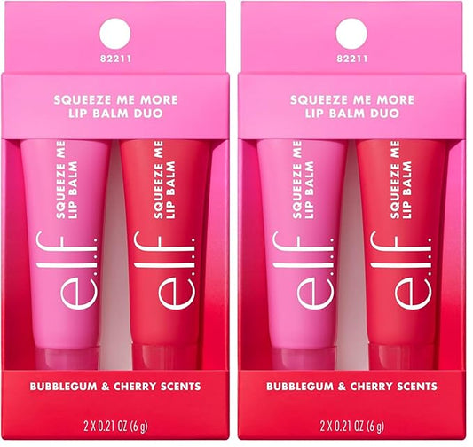 e.l.f. Squeeze Me More Lip Balm Duo, Moisturizing Balm For A Sheer Tint Of Color, Made With Hyaluronic Acid, Vegan & Cruelty-Free, Cherry & Bubblegum (Pack of 2)