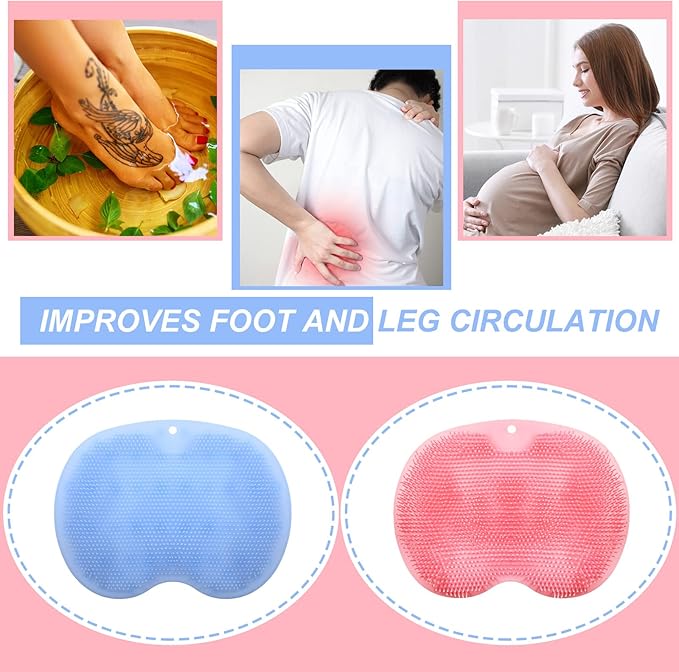 2 Pieces Shower Foot Scrubber Mat Silicone Shower Foot Massager Back Washer for Shower Back Scrubber Exfoliate Feet Scrubber with Non Slip Suction Cups Foot Cleaner for Men and Women, 2 Colors