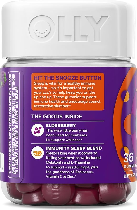 OLLY Sleep Immunity Melatonin Gummy, Vitamin C, Zinc, Echinacea, 3mg Melatonin, Immune and Sleep Support, Berry - 36